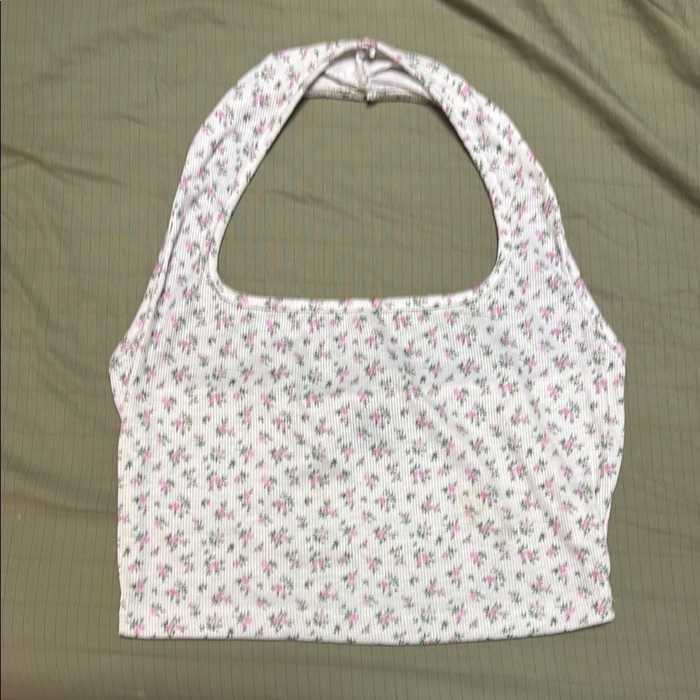 Floral Halter Neck Top - White and Pink